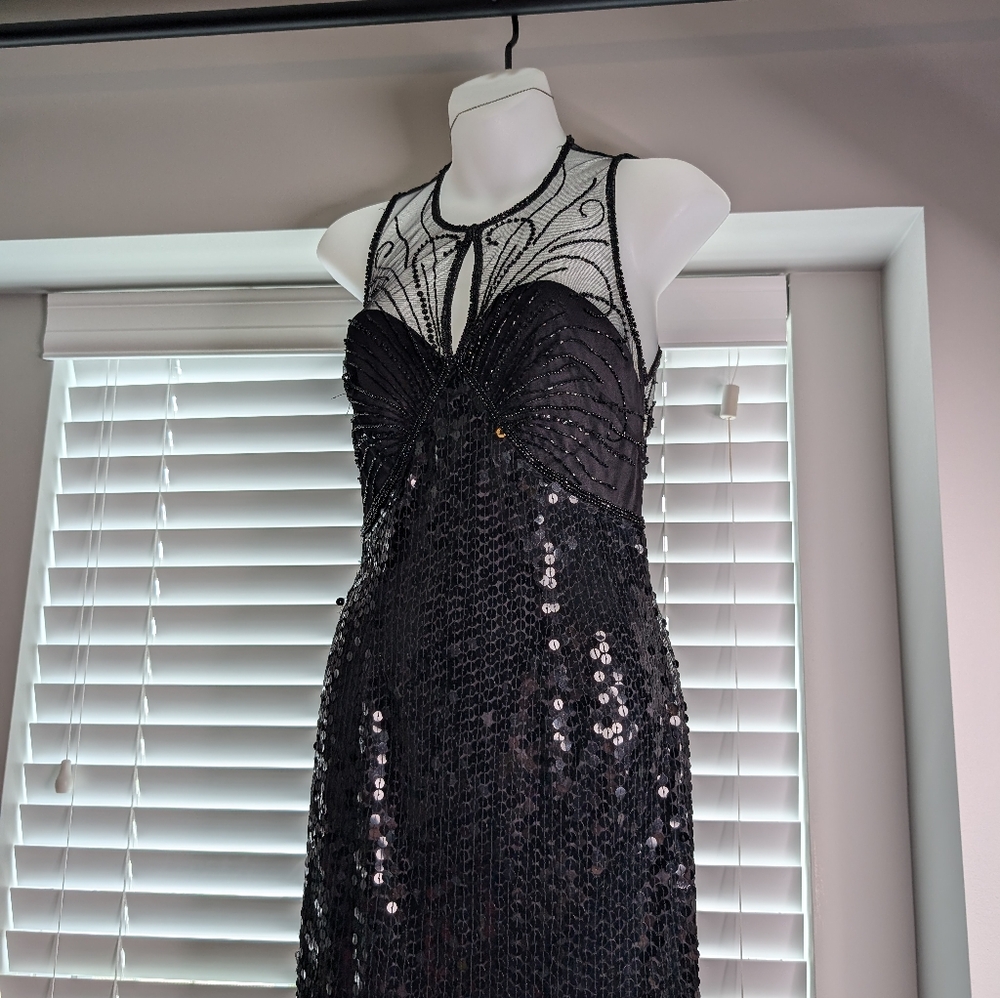 RARE NITELINE Della Roufogali Black Beaded Sequin Maxi/Midi Dress Vintage Size 4 - Picture 14 of 16